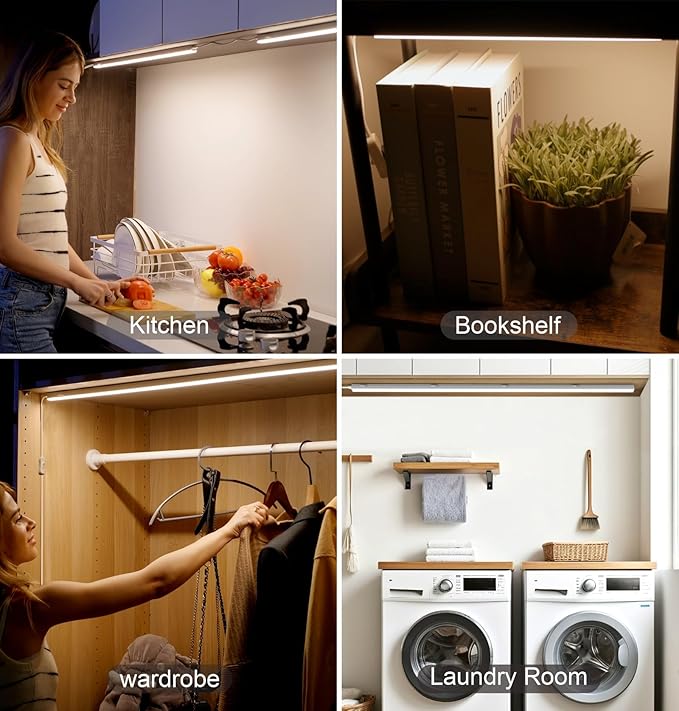Leetdud Under Cabinet Lighting Plug in, 24 Inch 2 Pcs, Linkable AC120V 3CCT 3000K/4000K/5000K Ultra Slim, LED Under Cabinet Lights for Counter Light, Kitchen, Shelf, Sink, Workshop, Desk, White