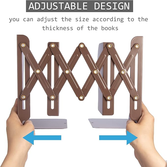 Aobopar Book Ends, Bookends for Shelves, Book Organizer for Desk, Metal Bookends for Heavy Books, Book Holders for Shelves, Suitable for Office, Home and School Use (Brown)