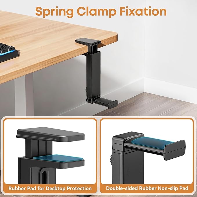 Headphone Stand & Hanger for Desk, 2 in 1 Above & Under Desk Gaming Headset Holder Mount with Height Adjustable & Rotating Clamp, Dual-sided Anti-slip Pad Earphone Rack with Cable Clip Headphone Cases