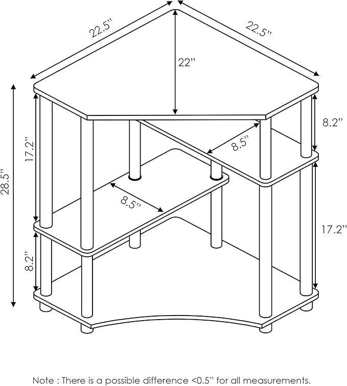Furinno TURN-N-TUBE Desk, Gaming Desk with Shelves, Corner Computer Desk with Shelves, Office Desk, Space Saving, For Home Office, Bedroom, Columbia Walnut