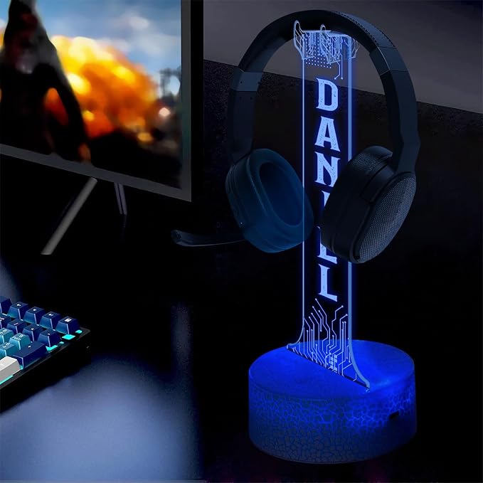 Personalized RGB Light-Up Headphone Holder for Desk, Custom Gaming Headset Holder with LED Lights, Game Room Decor, Cool Gamer Gift for Boyfriend, Streamer Gift, Christmas Home Decor