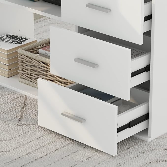 Homsee Home Office Computer Desk Corner Desk with 3 Drawers and 2 Shelves, 54 Inch Large L-Shaped Study Writing Table with Storage Cabinet - White