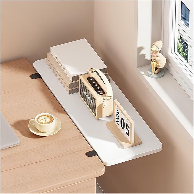 Desk Extender Tray, Wall Mounted Folding Table for Small Spaces, Computer Keyboard Tray with Punch-Free Clamp, Foldable Desk Extension Board for Home Office(White,70 * 25cm/27.6 * 9.8in)