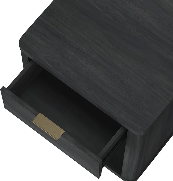 Manhattan Comfort Evelyn Nightstand with Drawer and Open Shelf, Modern Minimalist Side End Table with Raised Base and Storage, Easy Assembly for Bedroom, Dorms & Living Room in Charcoal Grey