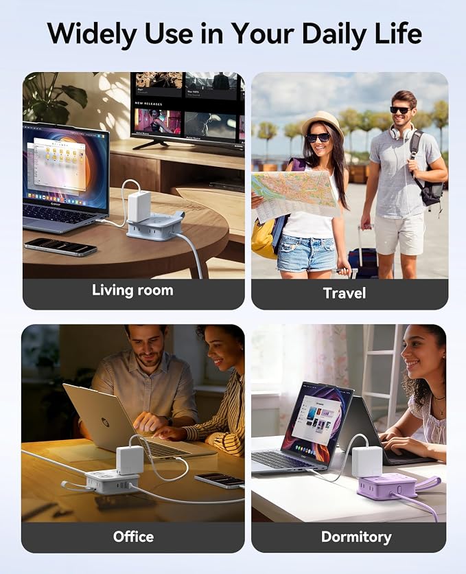 5 Ft Extension Cord with 3 USB Ports, ORICO Power Strip for Desktop, 4 Side Outlet Extender(8 AC) & Flat Plug, 11 in 1 Charging Station for Home/Office/Dorm - AP3 PRO