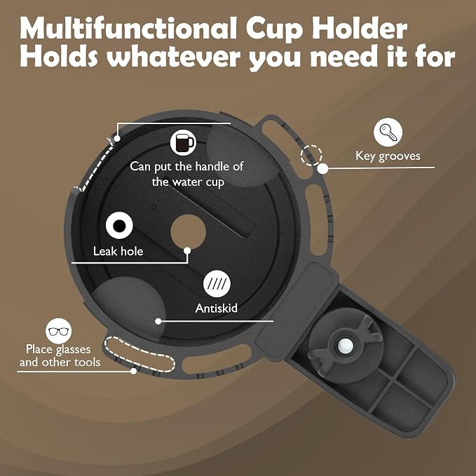Desk Cup Holder with Headphone Hanger, Clip on Cup Holders for Desks with Spill-Proof Cup Design, Easy to Install, Enough to Hold 8-28OZ Coffee Cups, Water Bottles. (Black, Medium)