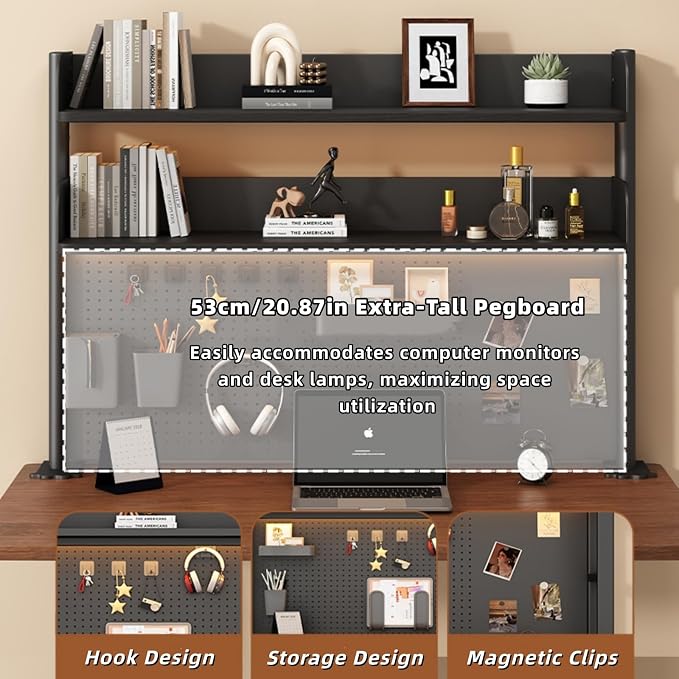 Clamp on Desk Pegboard, 39.4" W x 37.4" H Desk Extender Pegboard Bookshelf Computer Desk Accessories with Shelf for Tool Organizer Office, Privacy Panel for Gaming Desk, Black
