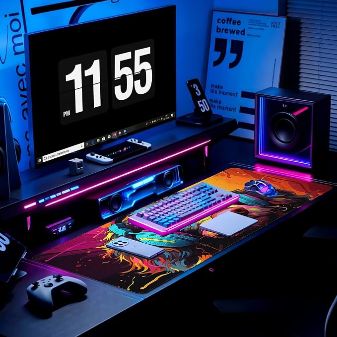 Gaming Desk Mat with Silky Smooth Surface & Exquisite Patterns,31.5x11.8 Inches Large-Sized Mouse Pad, Perfect for Extended Gaming,Work,and Home Office Decor (Cool Dog Head 1)