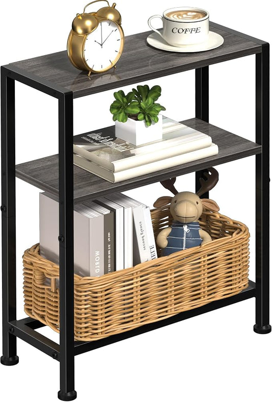 Narrow Side Table for Small Space, 2-Tier Small End Table with Shelf Holder, Slim Nightstand, Skinny Snack Couch Table in Living Room, Bedroom, Study, Kitchen and Balcony (Grey)