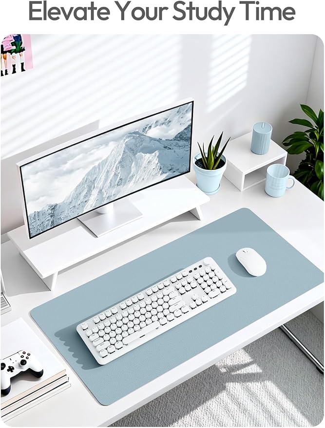 YSAGi Leather Desk Pad Protector, Office Desk Mat, Large Mouse Pad, Non-Slip PU Leather Desk Blotter, Laptop Desk Pad, Waterproof Desk Writing Pad for Office and Home (Ice Blue,55" x 17.2")