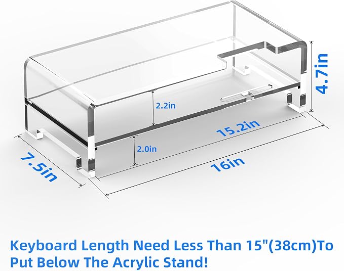 Acrylic Monitor Stand Riser L16''xW7.5''xH4.7'' 2-Tier Acrylic Laptop Stand Clear Computer Stand Laptop Riser with Storage Desk Organizer Accessories for Home and Office
