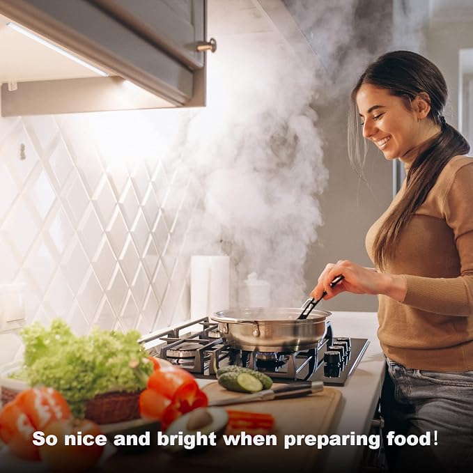 6PCS x 12 inch LED Under Cabinet Lighting 6500K, Dimmable Under Counter Lights for Kitchen, Shelf, Workbench, Cupboard Lighting, Plug-in Under Cabinet Lights with Memory Function, Cold White