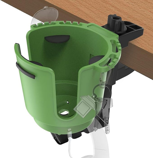 Desk Cup Holder with Headphone Hanger, Clip on Cup Holders for Desks with Spill-Proof Cup Design, Easy to Install, Enough to Hold 8-28OZ Coffee Cups, Water Bottles. (Green, Large)