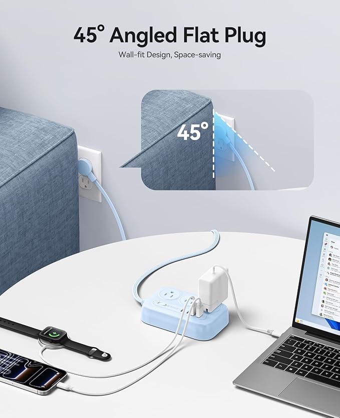ORICO Surge Protector Power Strip, PD20W Multiple Outlets Extension Cord with 6 AC Outlets and 4 USB Charging Ports (2 USB-C), Flat Plug, 5Ft Mountable Outlet Extender for Office/Dorm ETL Listed- OG