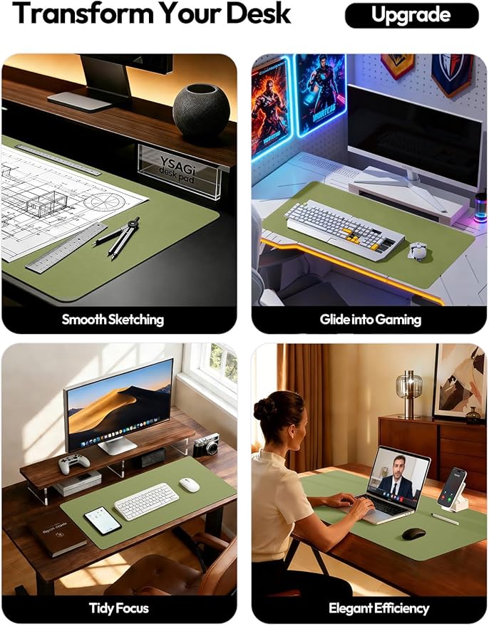 YSAGi Leather Desk Protector, Office Mat, Large Mouse Mat, Non-Slip PU Leather Blotter, Laptop Desk Mat, Waterproof Writing Pad for Office and Home(Green, 63" x 17.2")