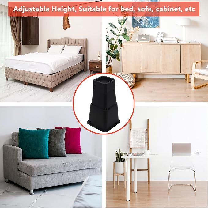 Bed Risers 10 inch Heavy Duty (Set of 4), Furniture Risers | Adjustable Height, Thickened Plastic, Oversized, Suitable for Various Types of Furniture, Available in a Variety of Heights