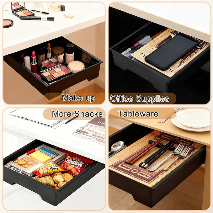 Under Desk Drawer Organizer, Self Adhesive Hidden Drawer Storage, Slide Out Desk Organizer, Space Saving Pencil & Accessories Organizer, Under Table Storage for Home Office & School, Black