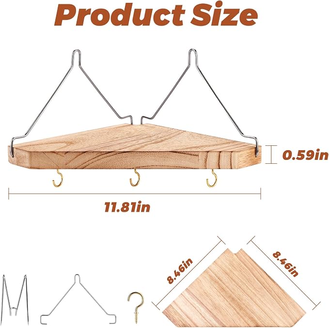 VZZNN 6 Pack Fabric Wall Cubicle Corner Shelf with Hooks - Wood Cubicle Wall Decor for Place in The Corner of The Room, Such As in The Bedroom, On The Desk, Or in a Hotel Room