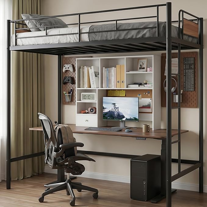 White Desk Hutch with Cork Board for Photos and Reminders, Dorm Desk Hutch with Drawers and Shelves, Desktop Bookshelf for College Dorm, Student Bedroom, Compact Study Spaces