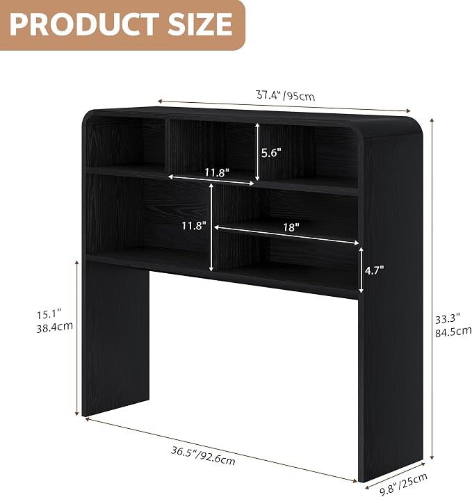 5-Tier Desk Shelf, 37.4''W Desktop Bookshelf for Computer Monitor, Desktop Organizer Shelf Storage Rack with 6 Cubbies, 5-Level Desk Hutch Display Rack for Home, Office, Dorm, Vanity, Black