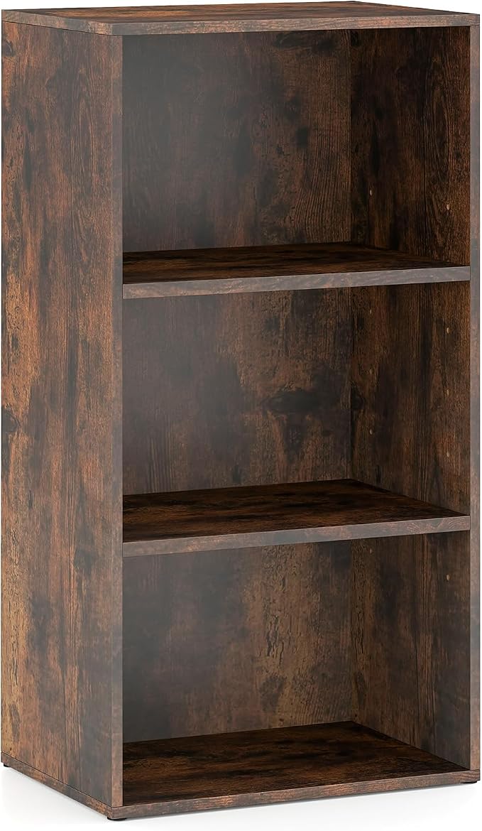 3 Shelf Bookshelf, 31.5” Small Bookcase with 2 Adjustable Shelves, Wooden Bookshelves and Bookcases, Modern Display Shelf, 3 Cube Storage Organizer for Home Office Bedroom (Brown)