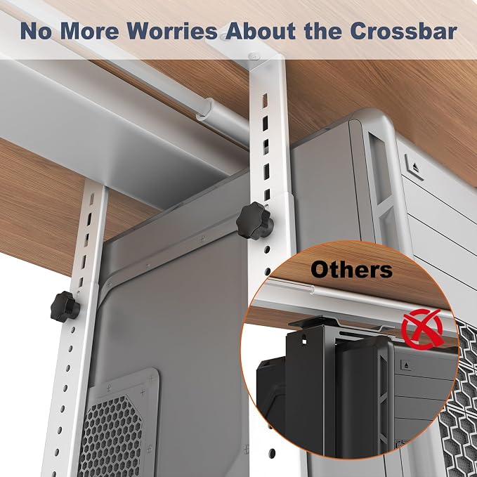 PUTORSEN Under Desk PC Mount for Mid/Mini-Tower Cases - Vertical/Horizontal CPU Holder up to 77 lbs, Space-Saving Computer Rack for ATX/Micro-ATX/Mini-ITX (White)