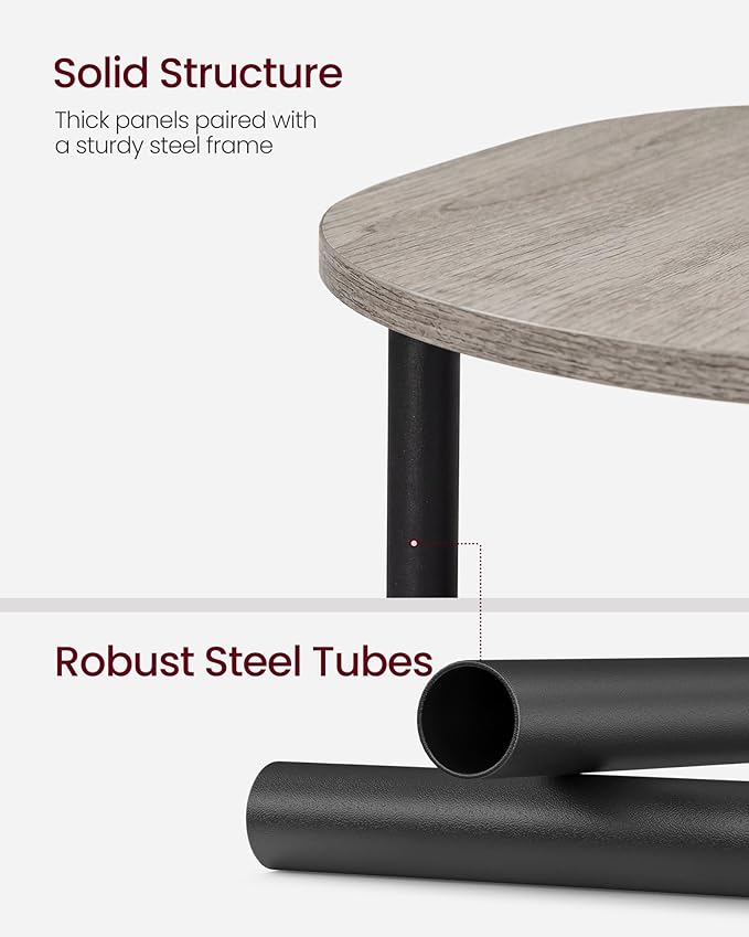 VASAGLE Side Table, Small End Table, Tall Nightstand for Living Room, Bedroom, Office, Bathroom, Steel Frame, Industrial Style, Oval, Heather Greige and Ink Black ULET288L101