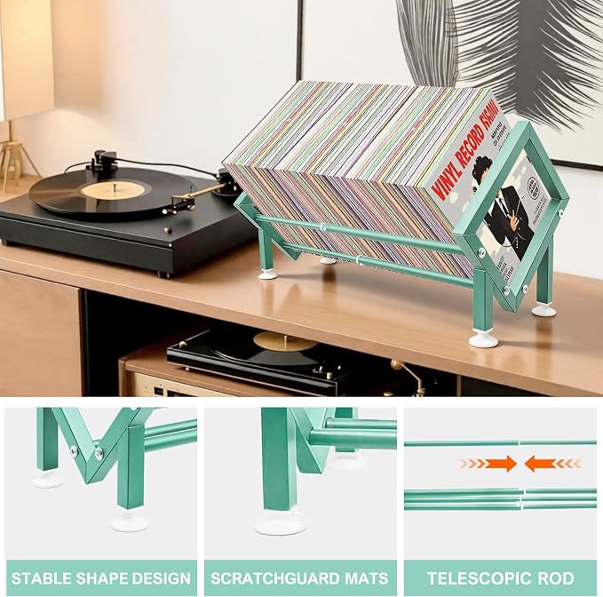 Expandable Desktop Bookshelf Organizer, Small Tabletop Book Storage Rack, Portable Green Bookshelf for Books/CDs/Magazine Display, Mini Bookcase for Top of Desk in Living Room, Office, Home Decor