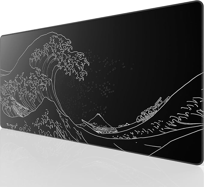 KTRIO Large Gaming Mouse Pad, Desk Mat, 31.5 x 15.7 in, Kanagawa Wave, XXL | Smooth Micro-Weave Surface, Artistic Pattern Design, Non-Slip Rubber Base, Durable Stitched Edges, Office & Home Use