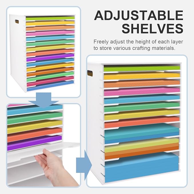 SONGWAY 12x12 Paper Storage Organizer - 15 Tier Desk File Organizer with Adjustable Shelves, Letter Mail Tray, 12x12 Stackable Scrapbook Paper Storage Cube for Home Office Classroom