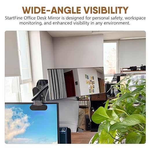 Clip On/Stick-On Office Desk Mirror for Personal Safety Desk Rear View Monitor Computer Cubicle Cabinet Workstation Security Gooseneck Mirror Black (6.69"x2.95" 1 Framed)