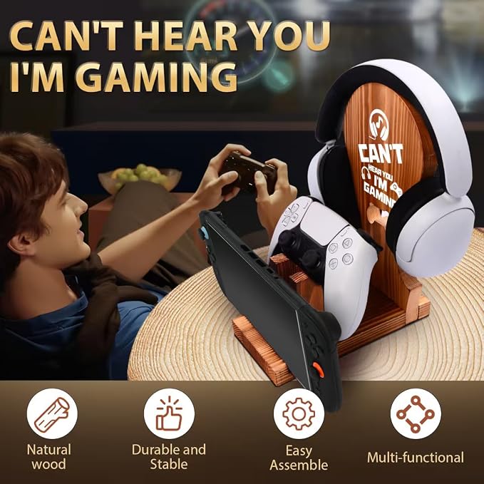 Gamer Gifts for Men Teen Boy, Gaming Room Decor for Teenage, Gaming Gifts for Boyfriend, Son, Brother, Husband, Game Stuff Accessories, Wooden Headphone and Controller Stand