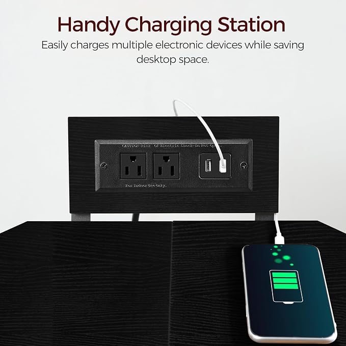 MAHANCRIS Corner Printer Stand with Charging Station, 3-Tier Large Printer Table with Adjustable Feet, Metal Frame Storage Shelf for Office, Living Room, Small Space, Black PTBK14E01