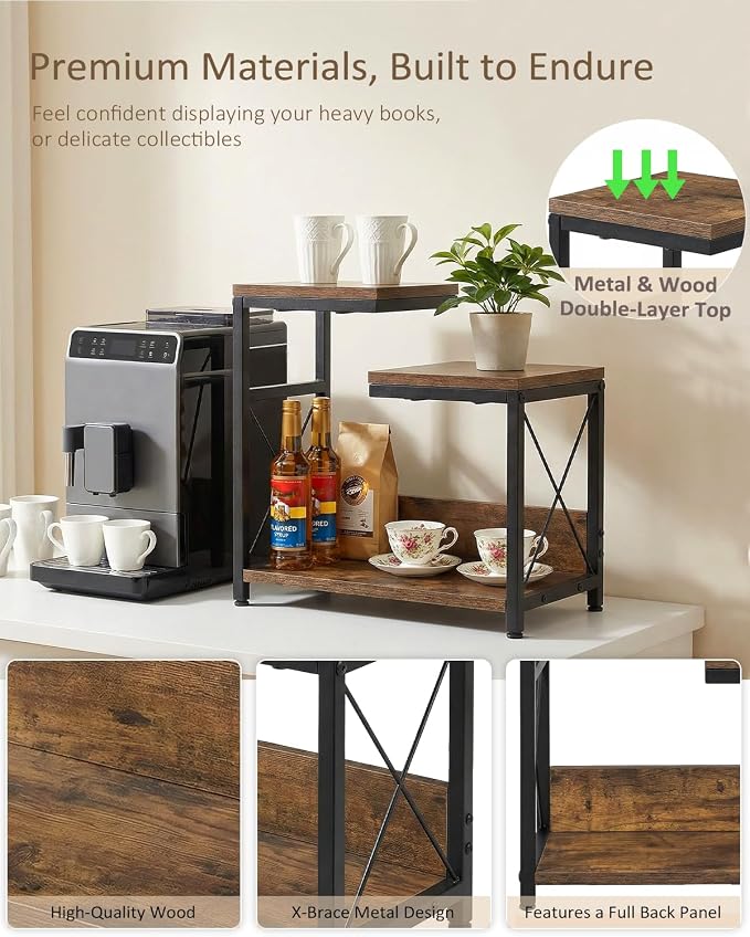 Desk Shelf Organizer, Small Desktop Bookshelf for Desk, Wood Table Top Shelves, Desktop Organizer Shelf for Office, Desk Decor, Nightstand, Home, Corner, 3 Tier Rustic Brown