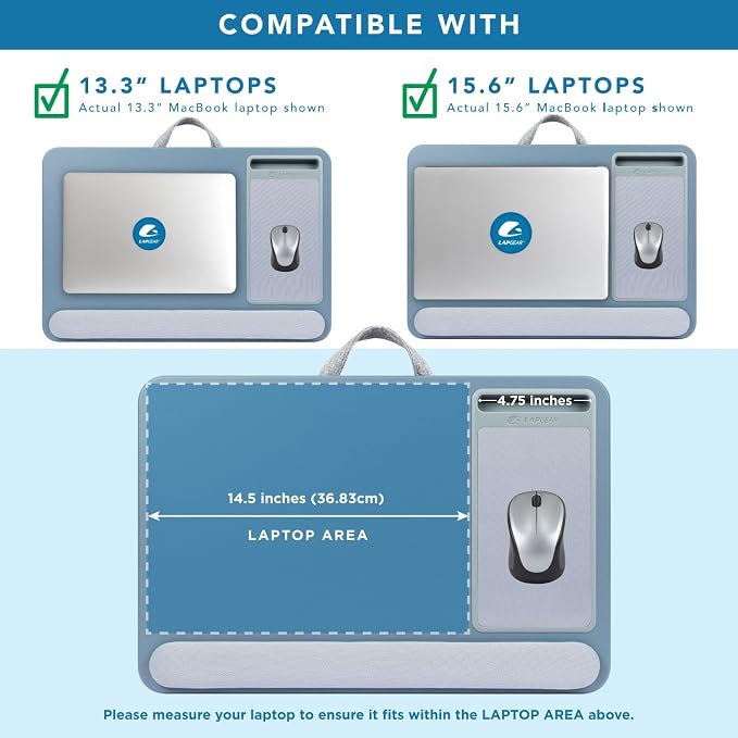LAPGEAR Home Office Pro Lap Desk with Wrist Rest, Mouse Pad, and Phone Holder - Slate Blue - Fits up to 15.6 Inch Laptops - Style No. 91623