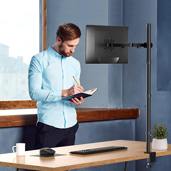 WALI Single Monitor Stand Desk Mount, Tall Monitor Stand Fully Adjustable with 39” Height Pole, Articulating Arm for Computer Screen up to 38 inch, 22lbs (M001XXL), Black