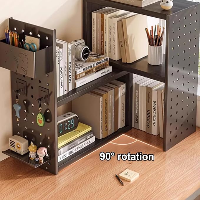 Desk Organizer Shelf, Space-Saving with Side Pegboards Retractable Suitable for Corners Stable, Desk Storage for Dormitories Bedrooms Offices(Black)