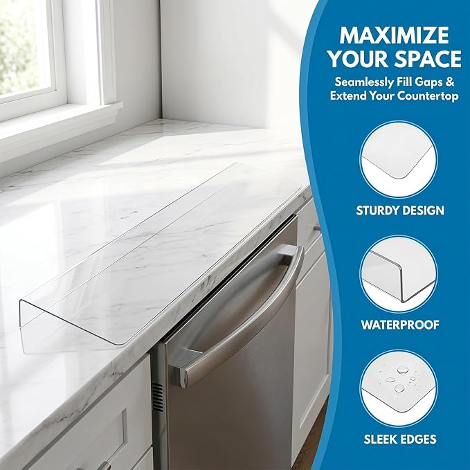 Countertop Gap Filler Board, Kitchen Sink Side Extension Board for Narrow Space, Desktop Maintenance and Home Organization, 19.7 x 3.9 Inch, White