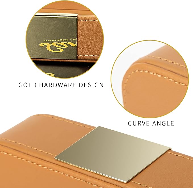 SANZIE Luxury Leather Desktop Storage Small Catchall Organizer Decorative Tray for Entryway Table to Hold Jewelry Watch Cosmetics Keys Phone Wallet, Home & Office Accessories (Metal Gilded, Orange)