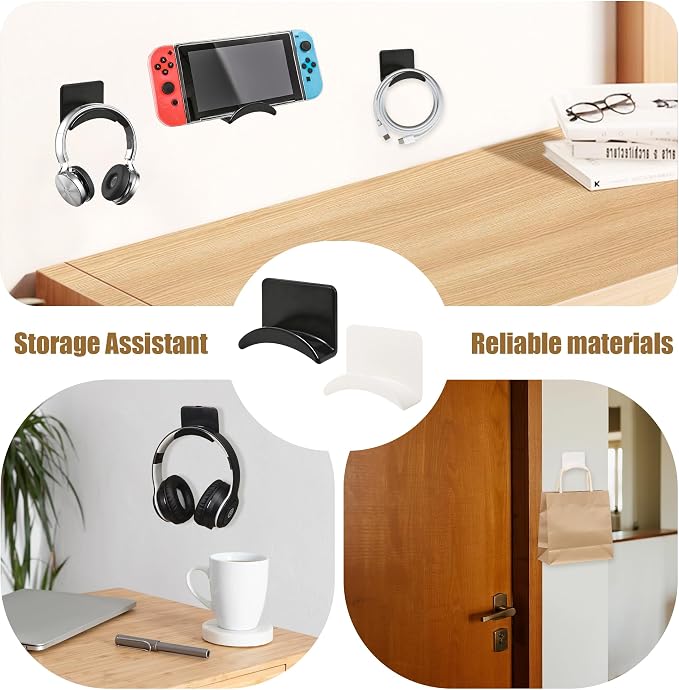 60 Pcs Headphone Wall Hangers Adhesive Gaming Headset Holder Hooks for Wall Mount Strong Universal Stand Hooks for Most Headphone Controller,Game Pads,Hat,Baseball Caps,Closet,Under Desk（Black+White）