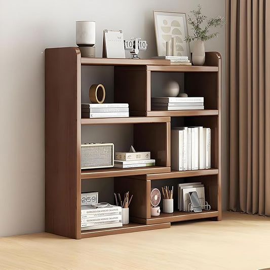 Expandable Bookshelf Wood Desktop - Organizer Bookcase Office Book Case Storage Rack Multipurpose Shelves Corner Display for Study,Living Room,Small Space