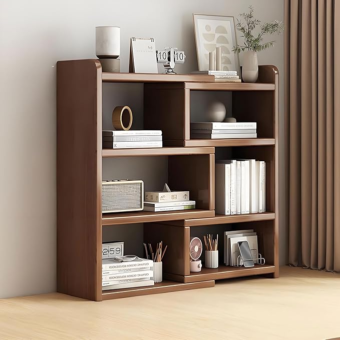 Expandable Bookshelf Wood Desktop - Organizer Bookcase Office Book Case Storage Rack Multipurpose Shelves Corner Display for Study,Living Room,Small Space