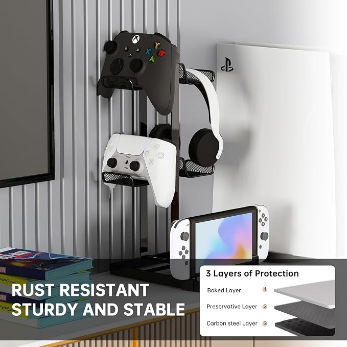 Multi-Tier Game Controller Holder Ideal Gamer Gift Controller Organizer for Playstation 5 PS4 Xbox Headphone Stand Gaming Desk Accessories (White, 2-Tier)