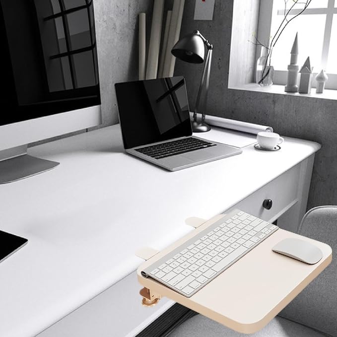 Desk Extension Desk Shelf Armrest Pad Keyboard Pad Side Shelf Wrist Metal Foldable for Work, White