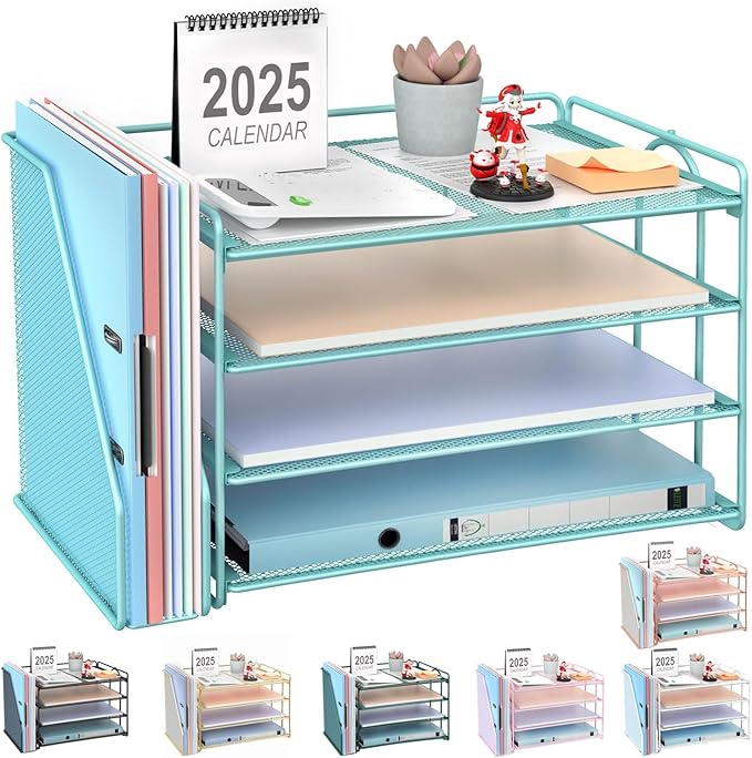 gianotter 4-Tier Paper Organizer With Magazine Holder, Desk Organizers and Accessories, Desk Accessories & Workspace Organizers, File Organizer for Office Supplies Storag (Blue, 4-Tier)