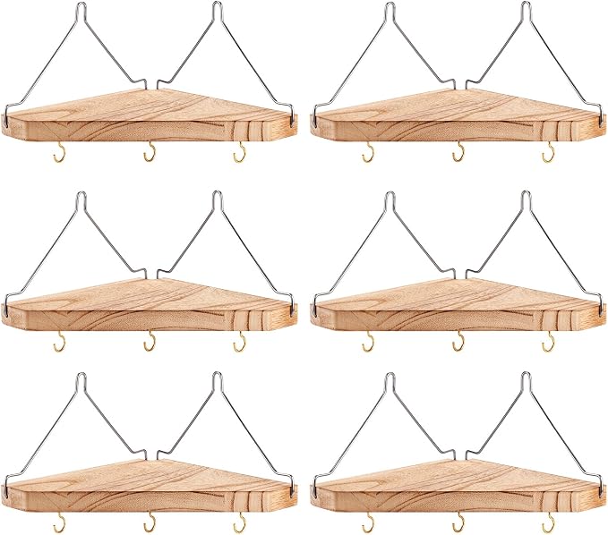VZZNN 6 Pack Fabric Wall Cubicle Corner Shelf with Hooks - Wood Cubicle Wall Decor for Place in The Corner of The Room, Such As in The Bedroom, On The Desk, Or in a Hotel Room