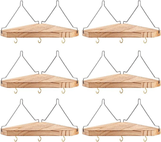 VZZNN 6 Pack Fabric Wall Cubicle Corner Shelf with Hooks - Wood Cubicle Wall Decor for Place in The Corner of The Room, Such As in The Bedroom, On The Desk, Or in a Hotel Room