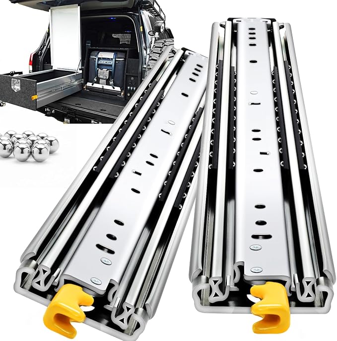 YENUO Heavy Duty Drawer Slides with Lock 12 14 16 18 20 22 24 26 28 30 32 34 36 38 40 44 48 52 56 60 Inch Full Extension Side Mount Ball Bearing Locking Rails Track Glides Runners Load 450 Lbs 1 Pair