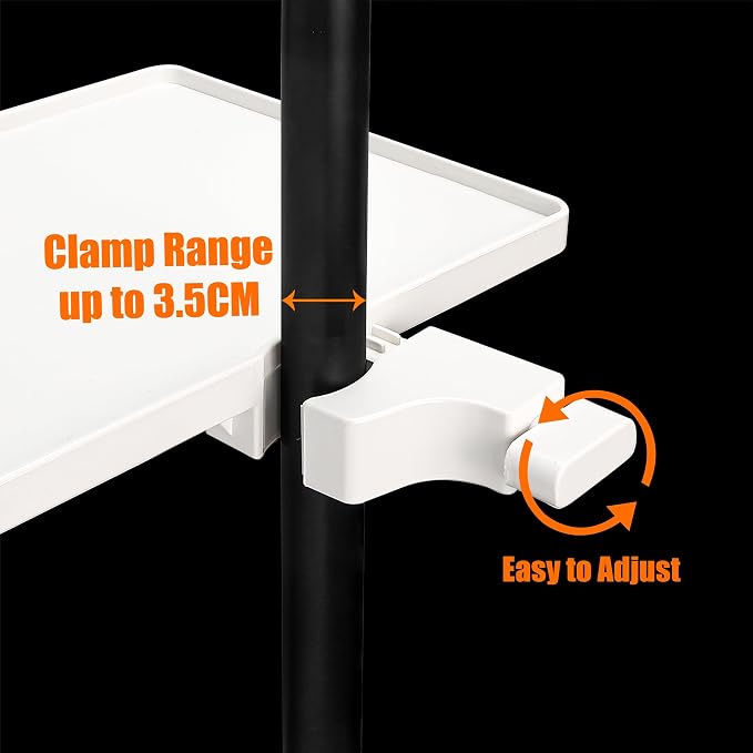 Utility Microphone Tray Holder, White Clip-On Accessories Clamp Pole Mount Shelf for Music Table, Tripod, Live Streaming Room, Karaoke, Recording, Instrument Sound Card Brackets (8.7'' x 6.5'')