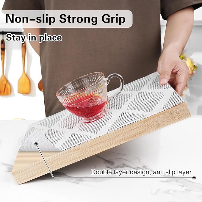 Shelf and Drawer Liners for Kitchen Cabinet,Non-Adhesive Cabinet Liners 12in x 10FT,Waterproof Shelf Paper Non-Slip Mats Cupboard Liner Contact Protect Dresser/Shelves/Table-Square Stripes